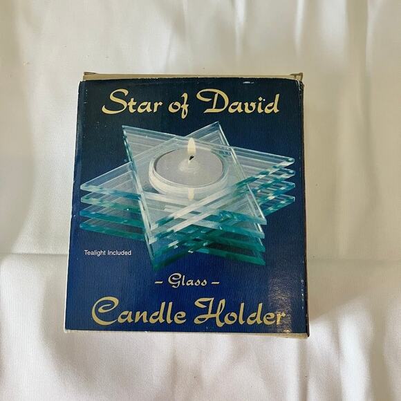 Giftco. Star of David Glass Tealight Candle Holder 4" - Picture 1 of 9